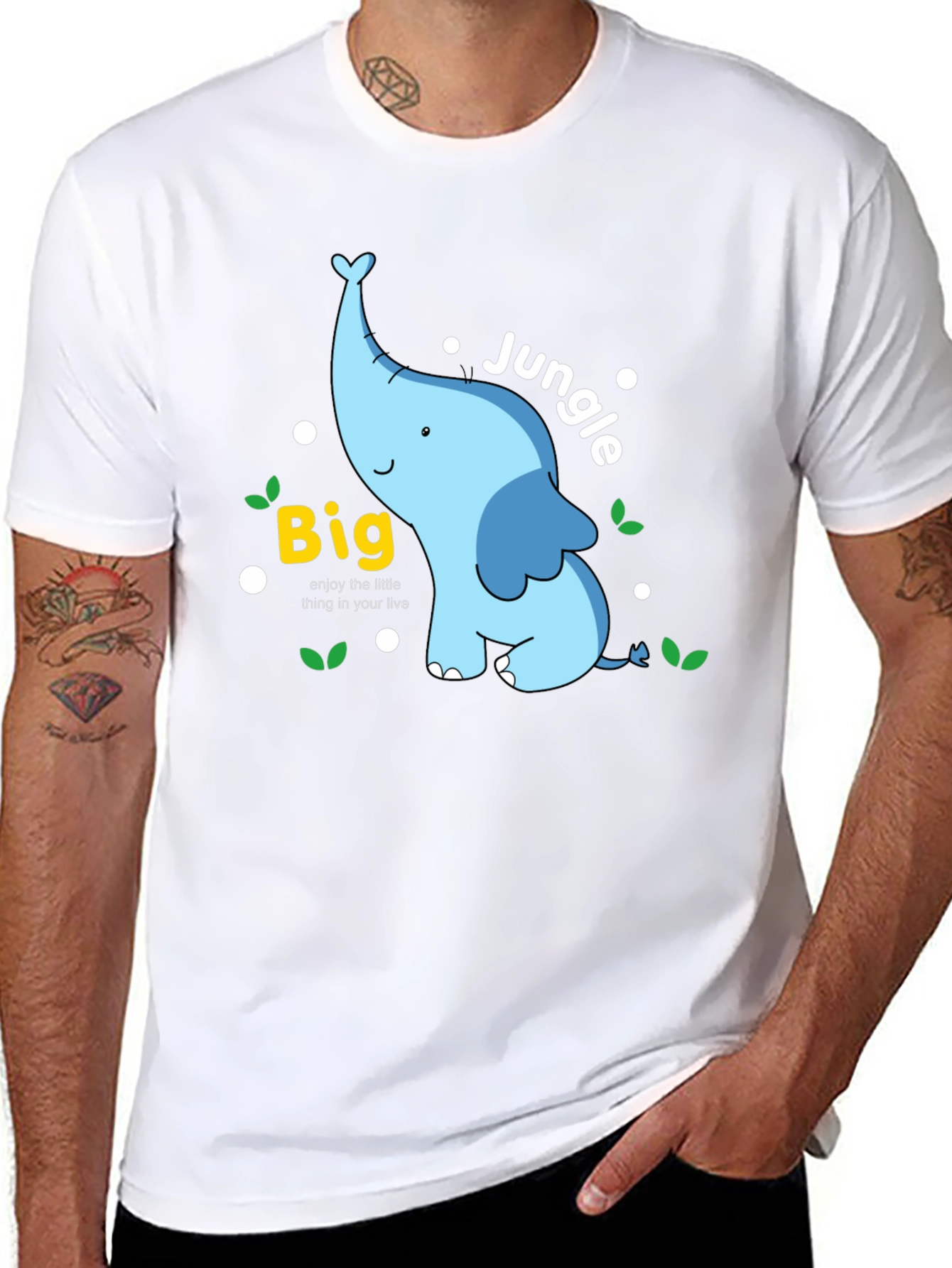 Big Jungle Blue Elephant Graphic T-Shirt