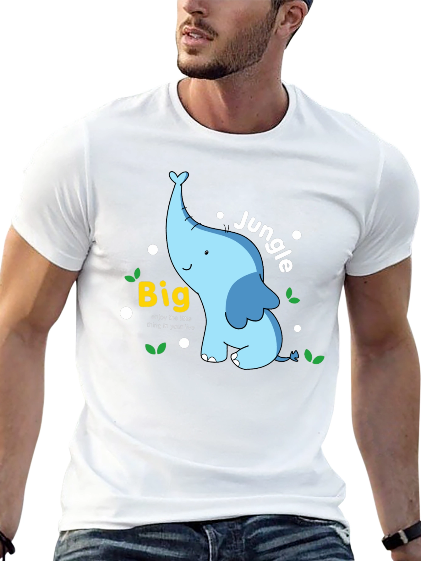 Big Jungle Blue Elephant Graphic T-Shirt