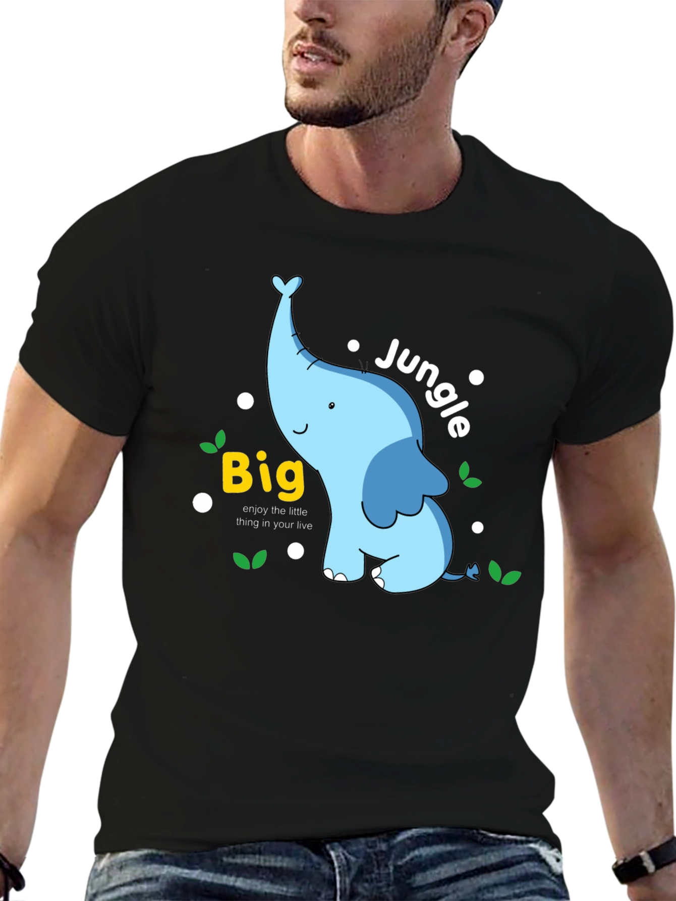 Big Jungle Blue Elephant Graphic T-Shirt