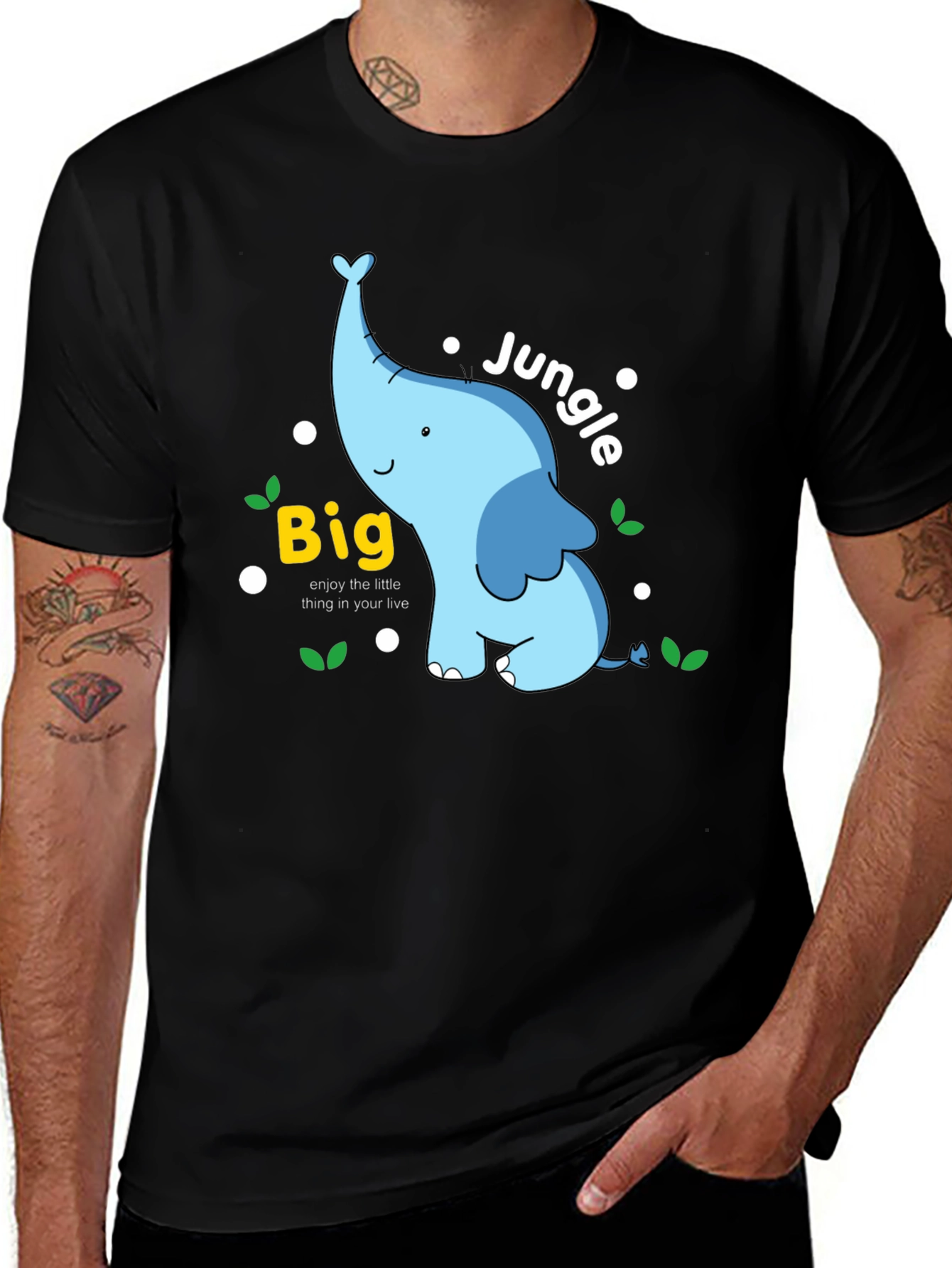 Big Jungle Blue Elephant Graphic T-Shirt