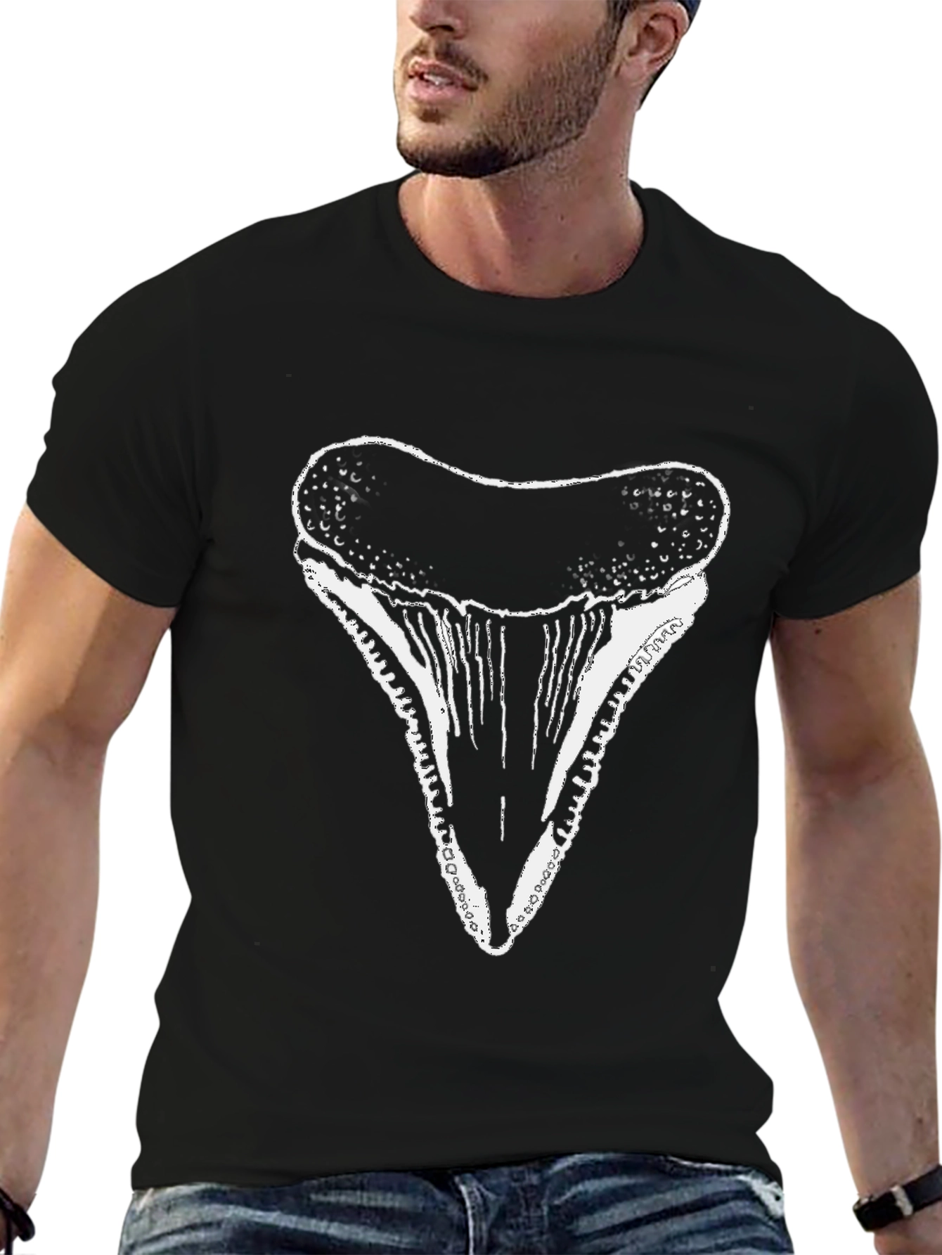 Shark Tooth Graphic Tee - Black Cotton T-Shirt