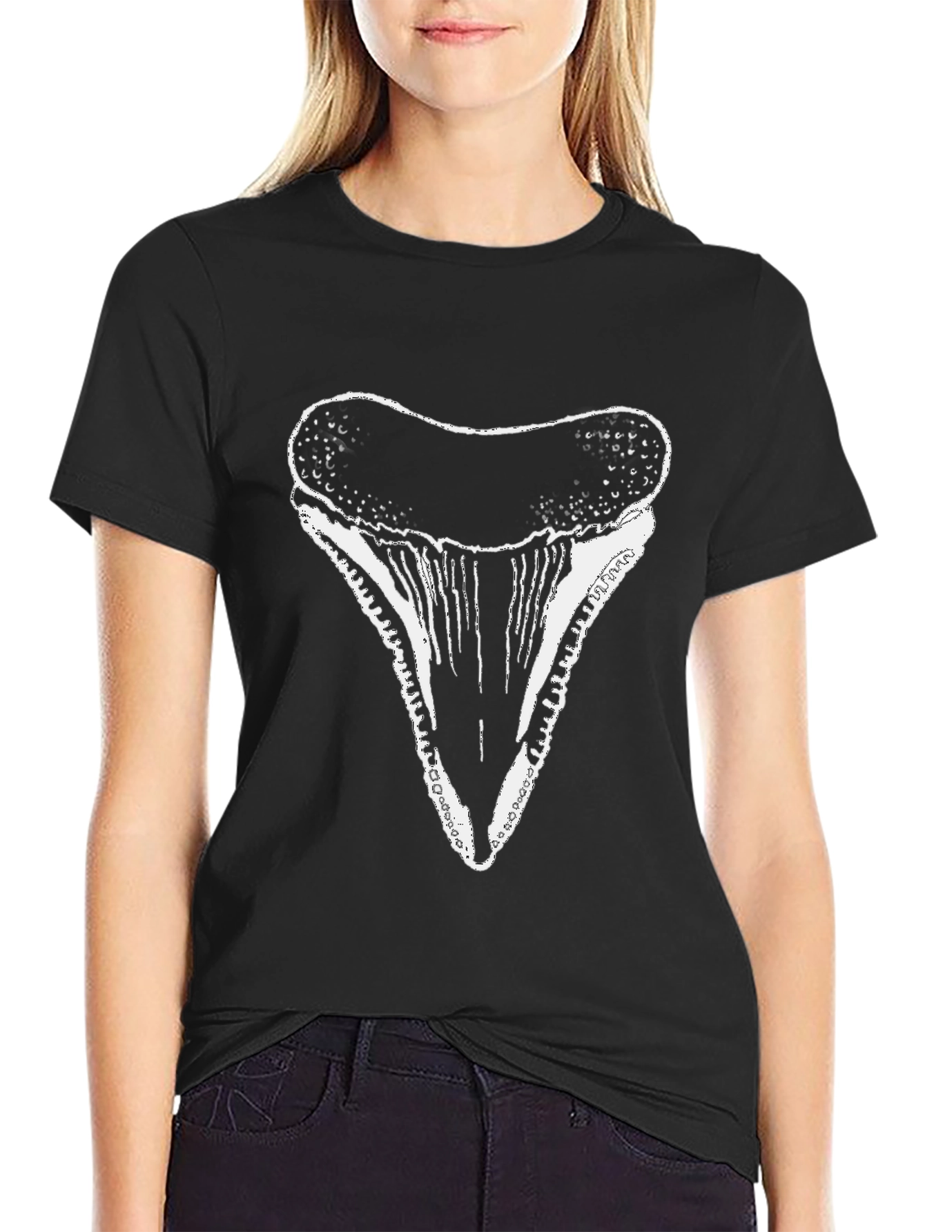 Shark Tooth Graphic Tee - Black Cotton T-Shirt