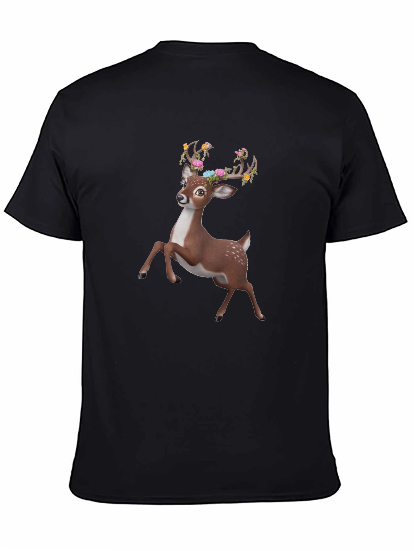 Floral Deer Graphic Tee - Black Unisex T-Shirt