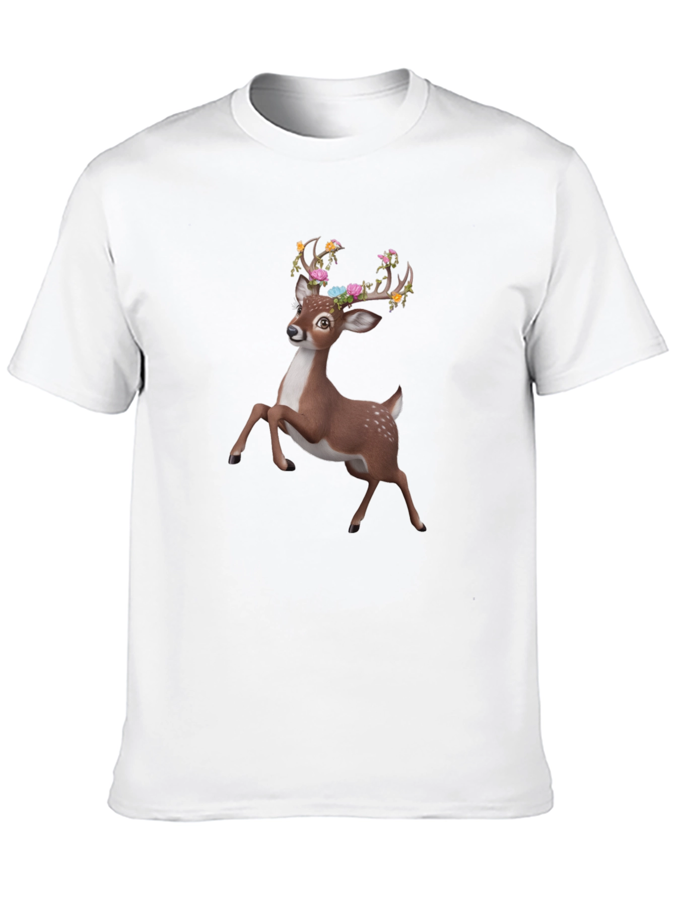 Floral Deer Graphic Tee - Black Unisex T-Shirt