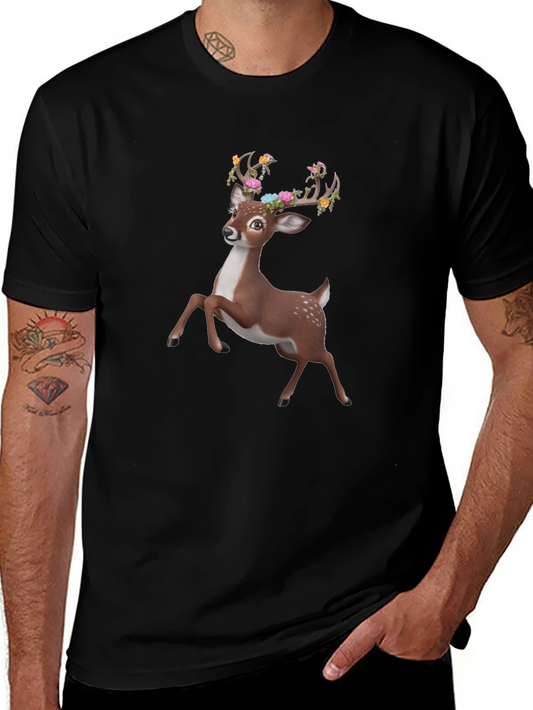 Floral Deer Graphic Tee - Black Unisex T-Shirt