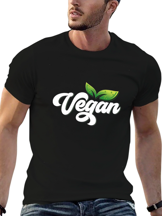 Vegan T-Shirt - Black Cotton Tee with Leaf Graphic