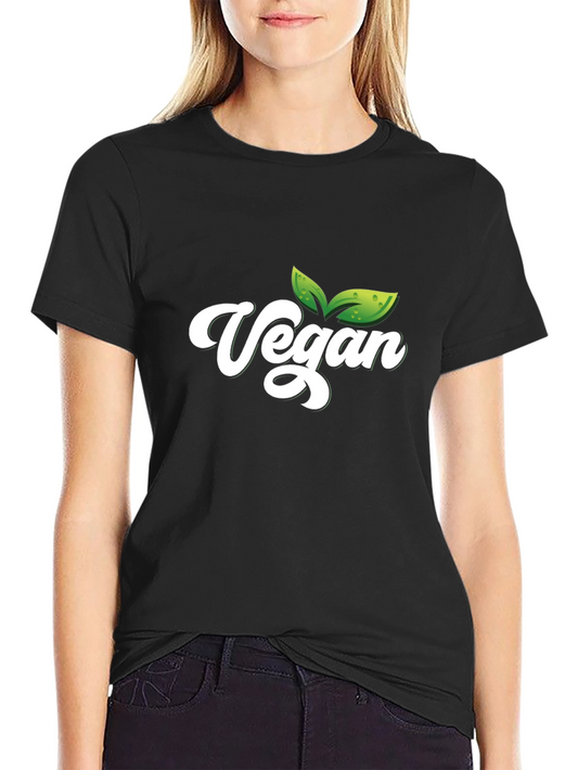 Vegan T-Shirt - Black Cotton Tee with Leaf Graphic