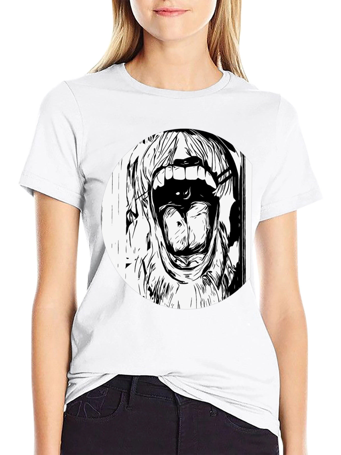Screaming Face Graphic Tee - Black Cotton T-Shirt