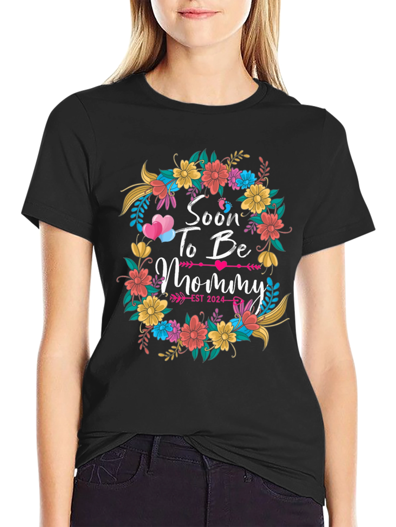 Soon To Be Mommy Est 2024 Floral T-Shirt