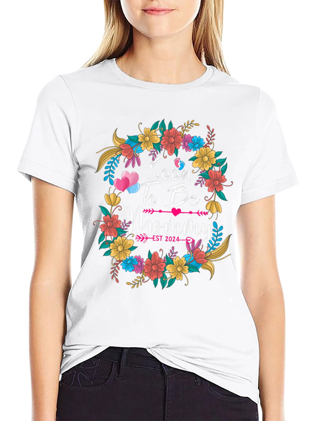 Soon To Be Mommy Est 2024 Floral T-Shirt
