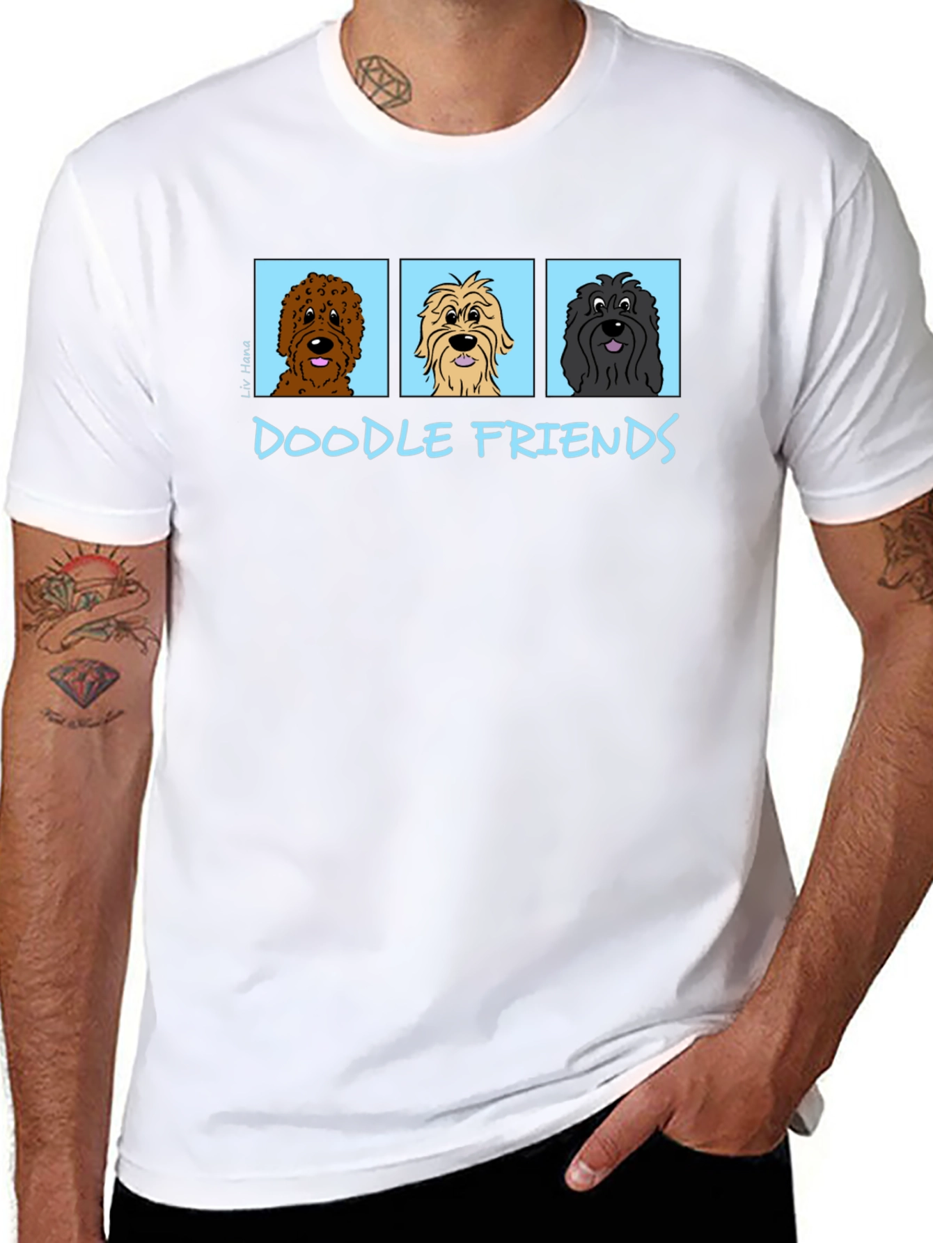 Doodle Friends Black T-Shirt Cartoon Dogs