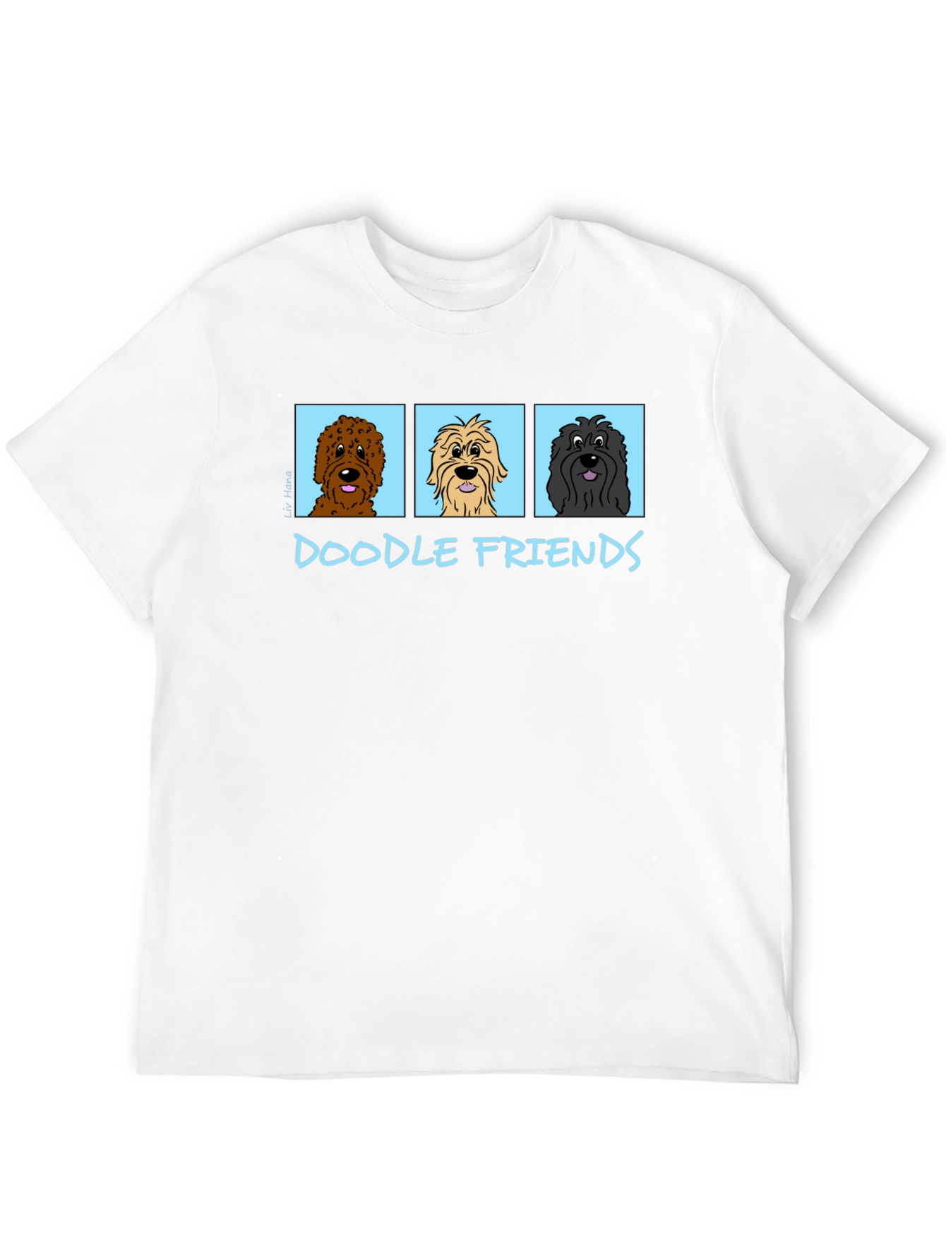 Doodle Friends Black T-Shirt Cartoon Dogs