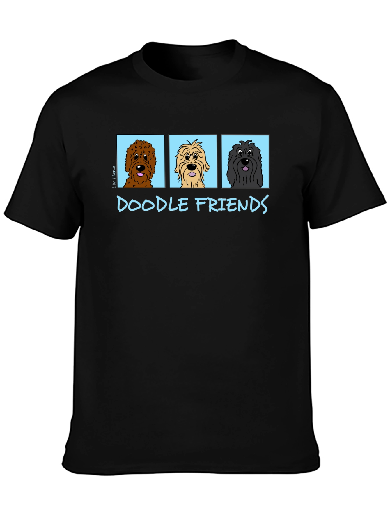Doodle Friends Black T-Shirt Cartoon Dogs