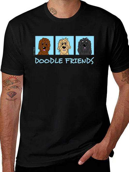Doodle Friends Black T-Shirt Cartoon Dogs