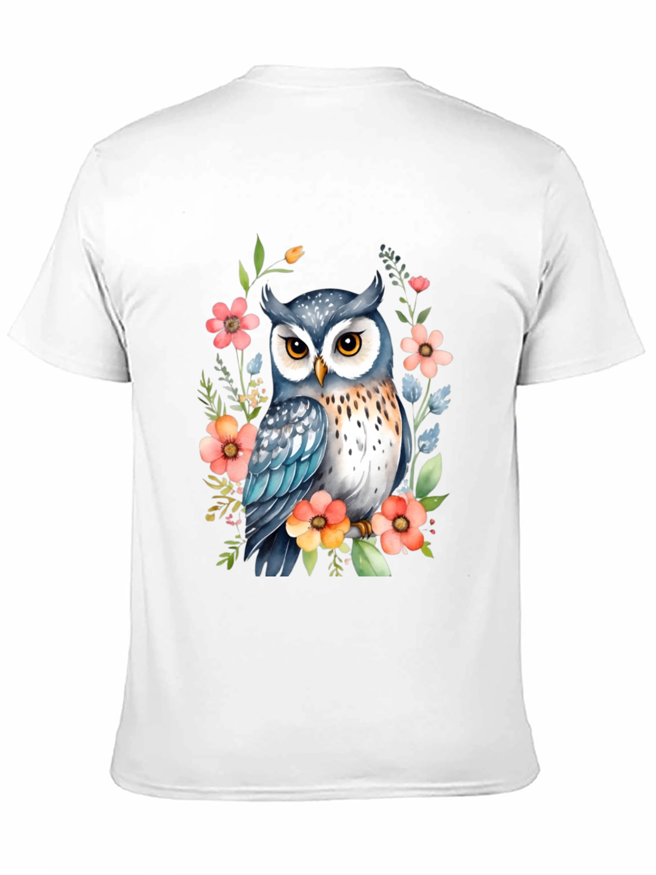 Owl & Floral Print Black T-Shirt