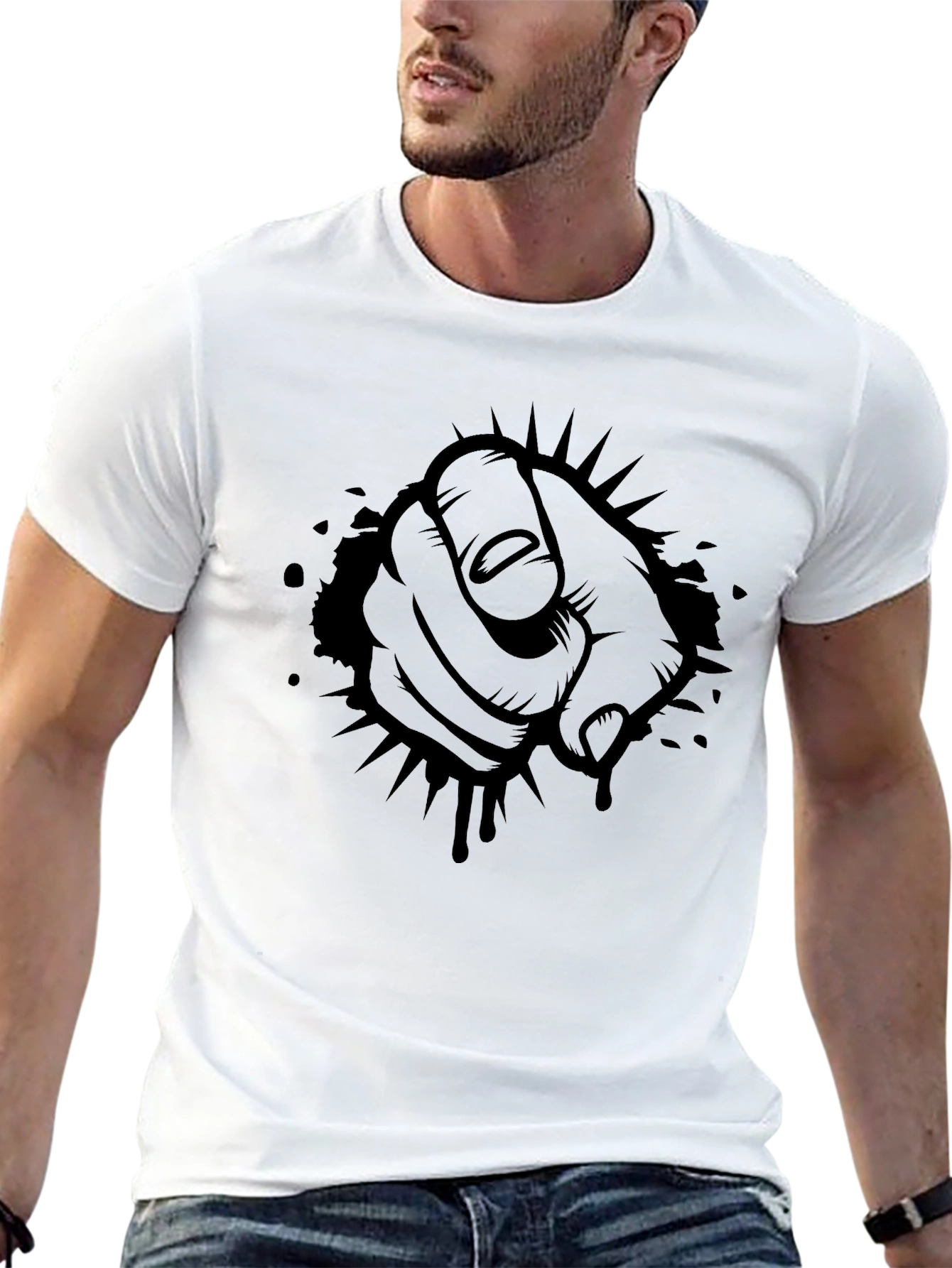 Pointing Finger Graphic Tee - Bold Black Design