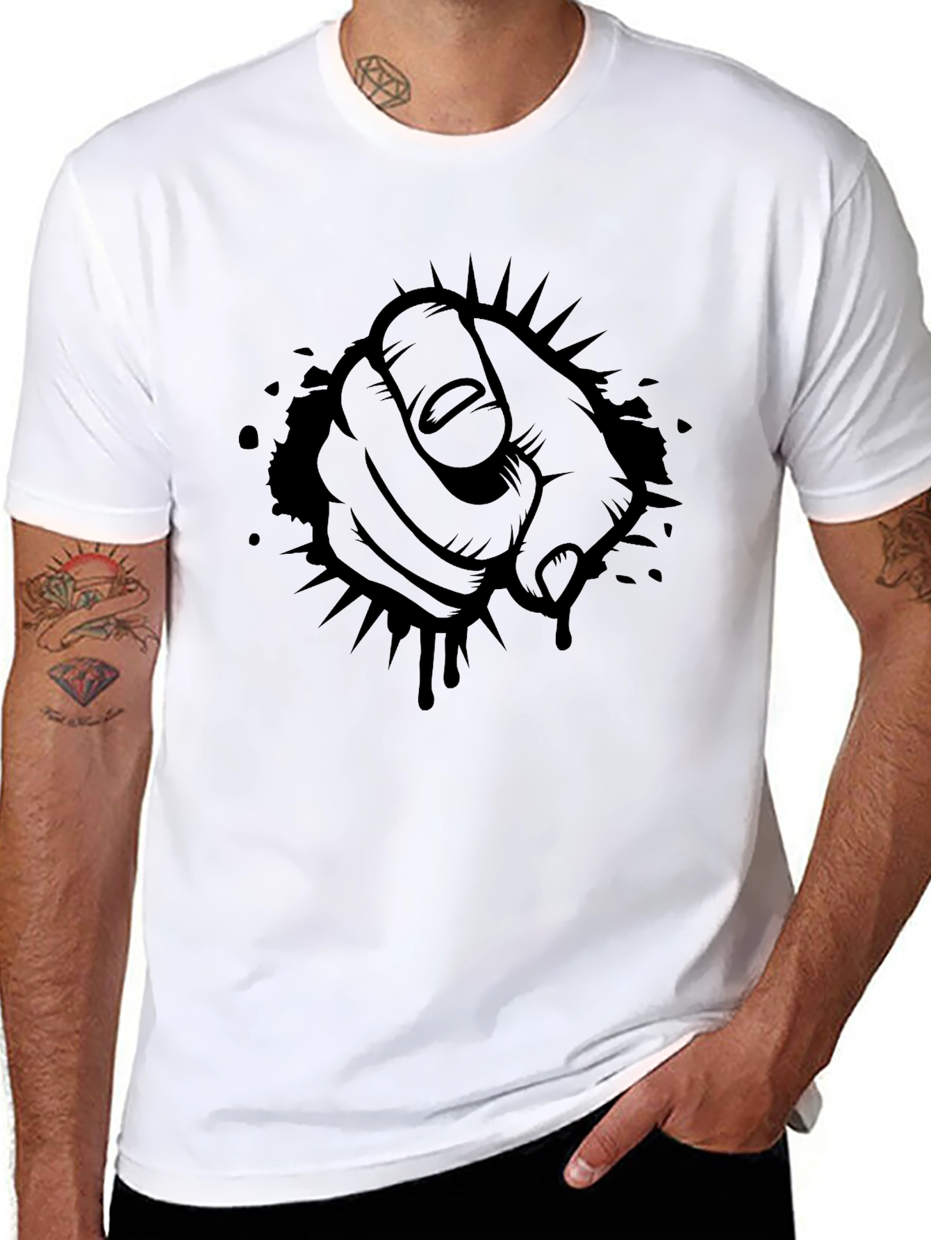 Pointing Finger Graphic Tee - Bold Black Design