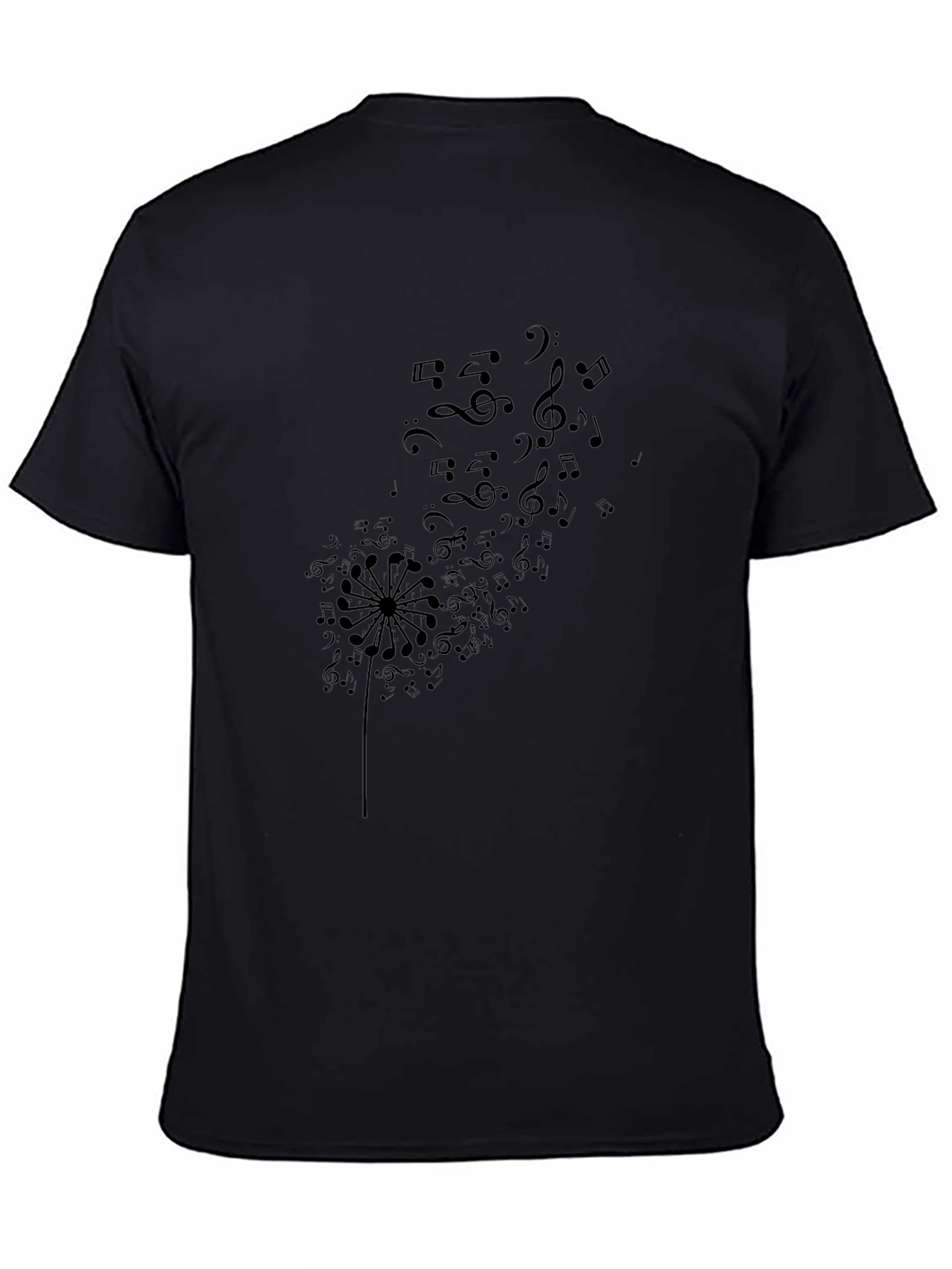 Musical Dandelion Graphic Tee - Black Cotton T-Shirt
