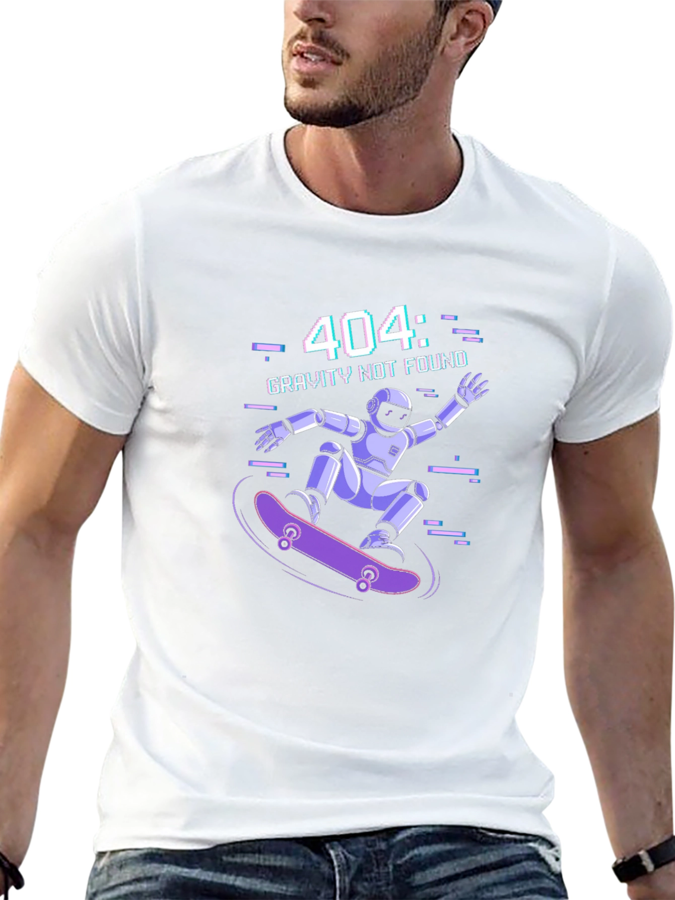Gravity Not Found Skater Robot Graphic T-Shirt