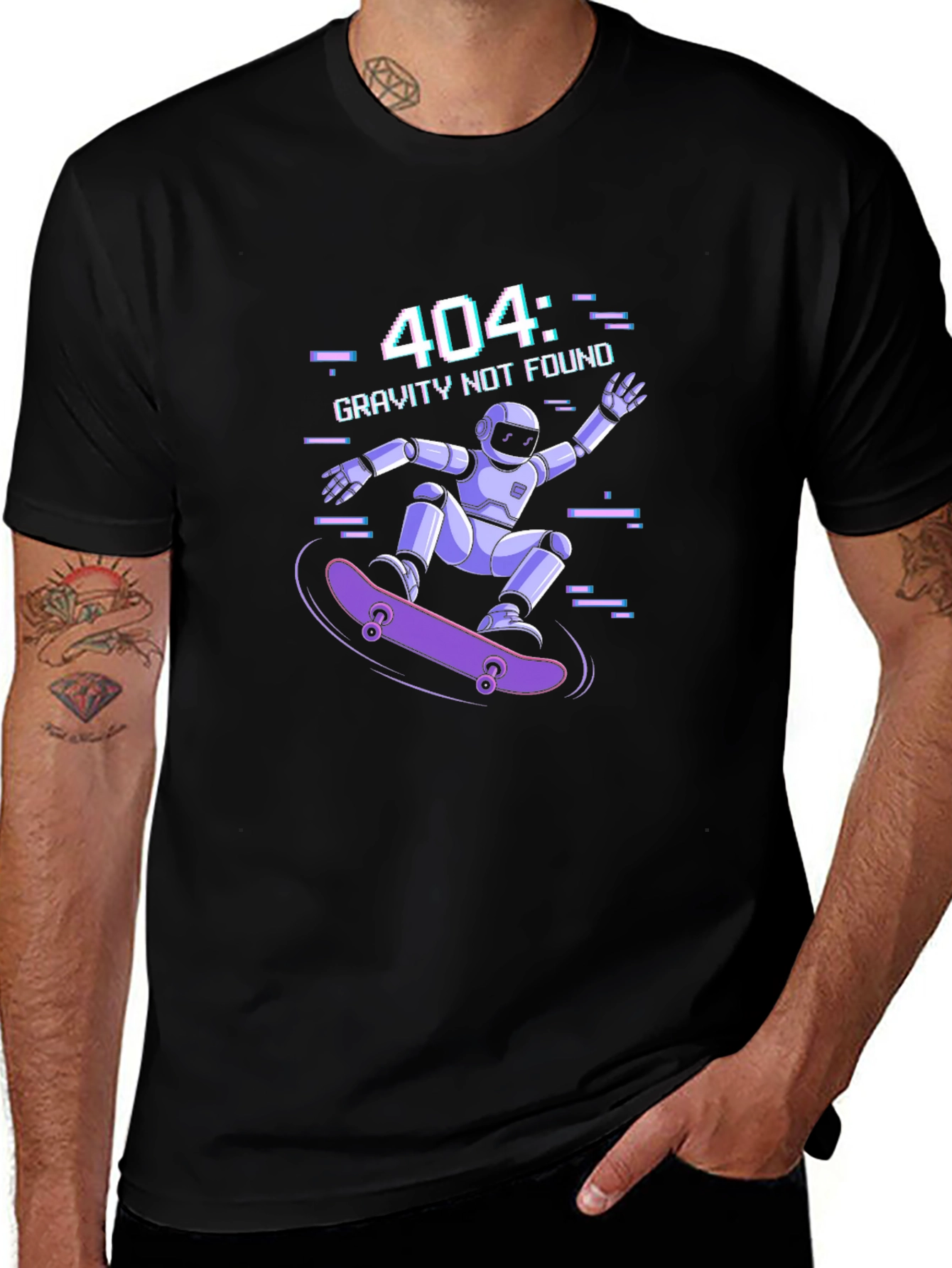 Gravity Not Found Skater Robot Graphic T-Shirt
