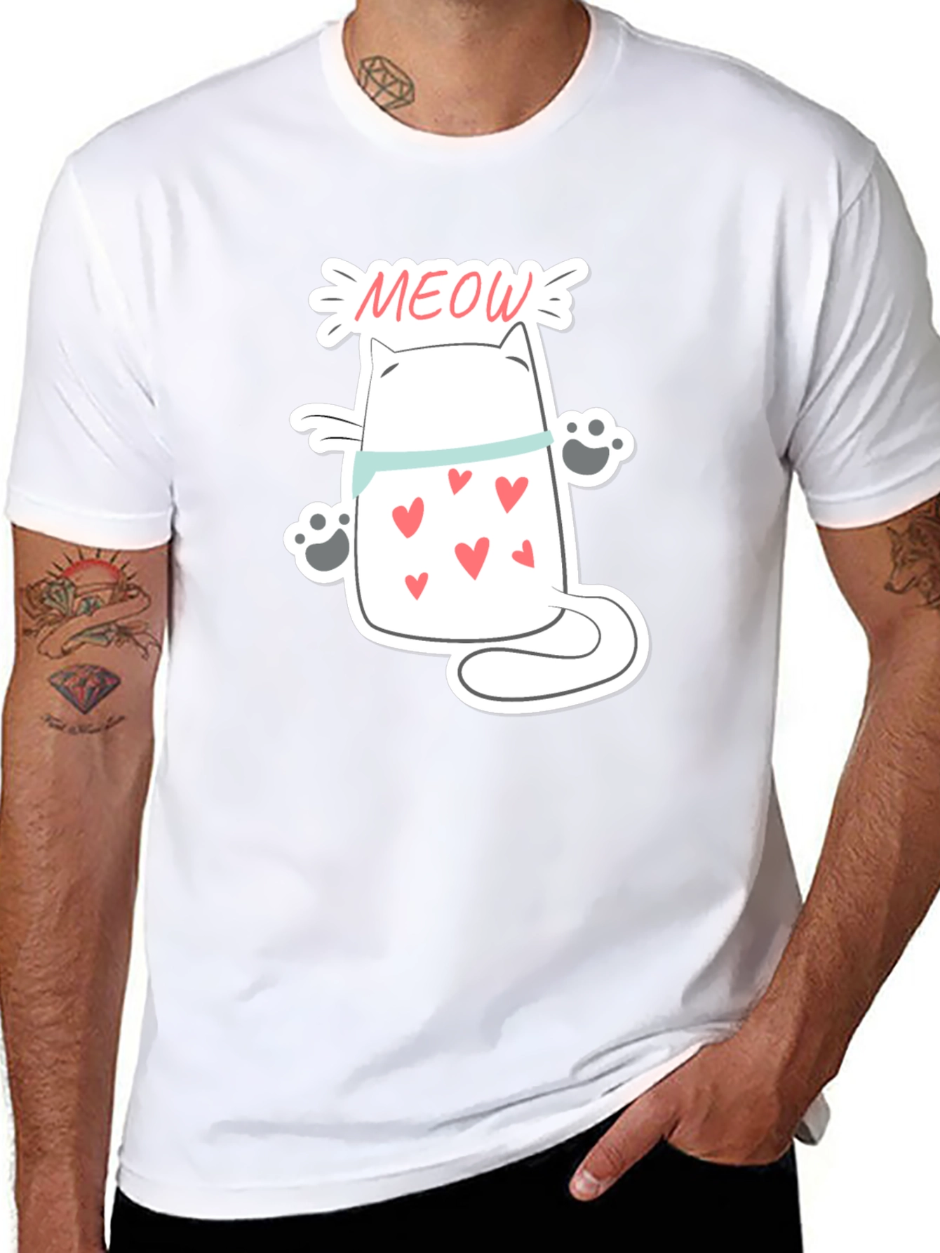 Cute Meow Cat T-Shirt - Black