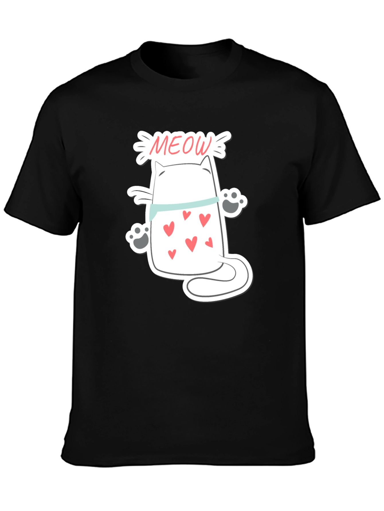 Cute Meow Cat T-Shirt - Black