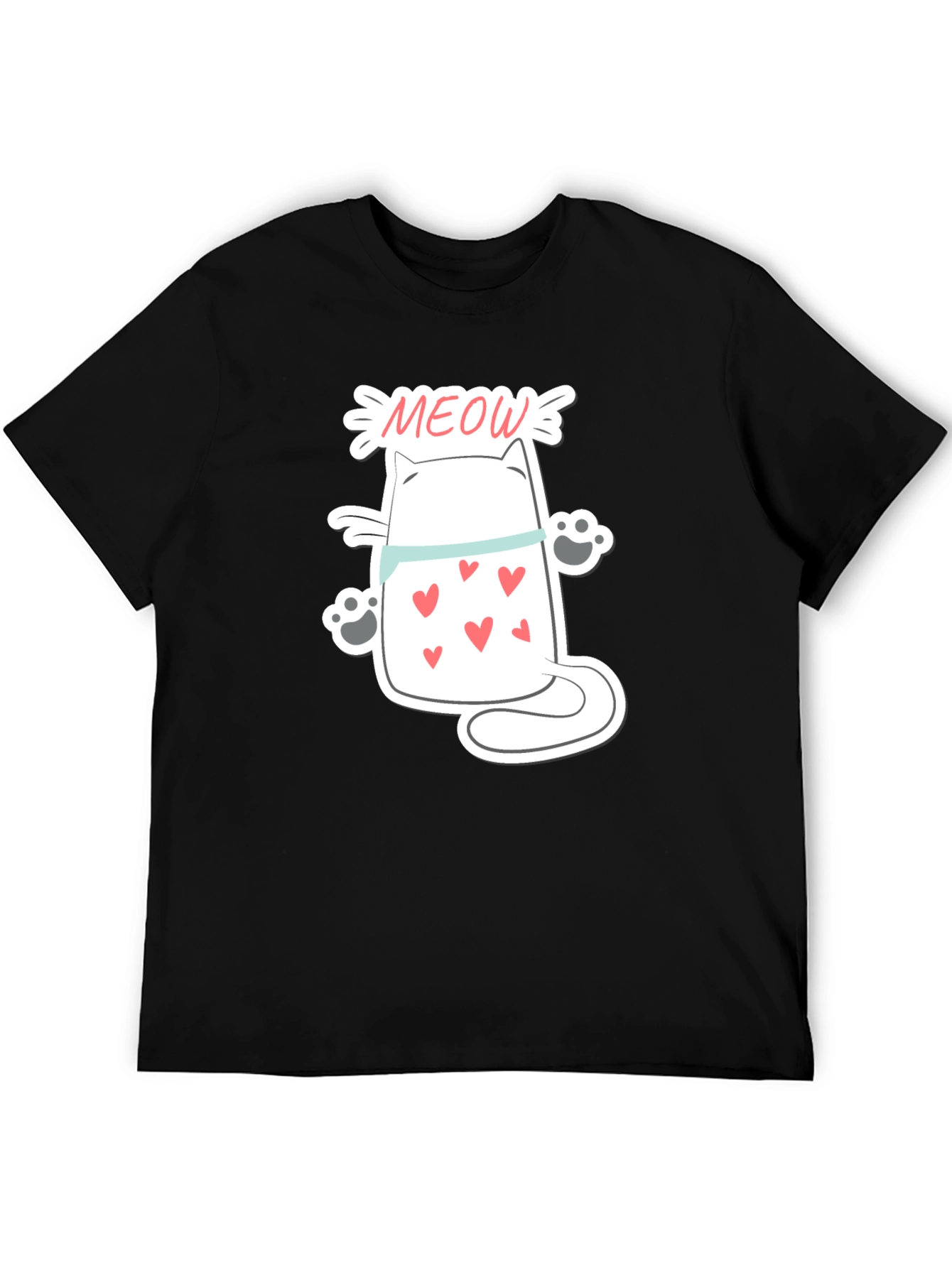 Cute Meow Cat T-Shirt - Black