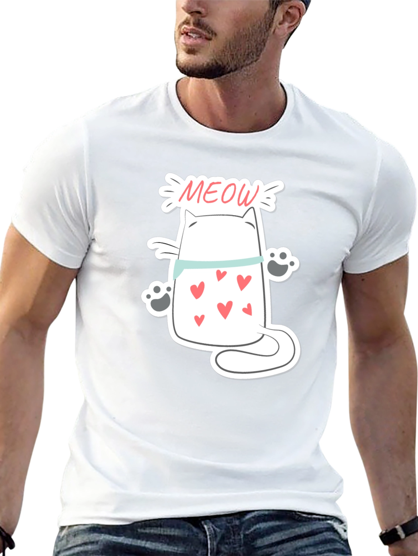 Cute Meow Cat T-Shirt - Black