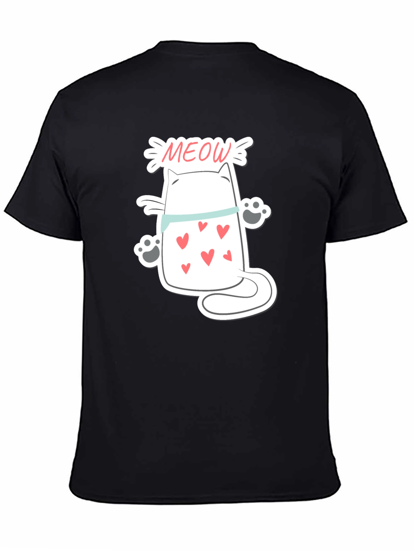 Cute Meow Cat T-Shirt - Black