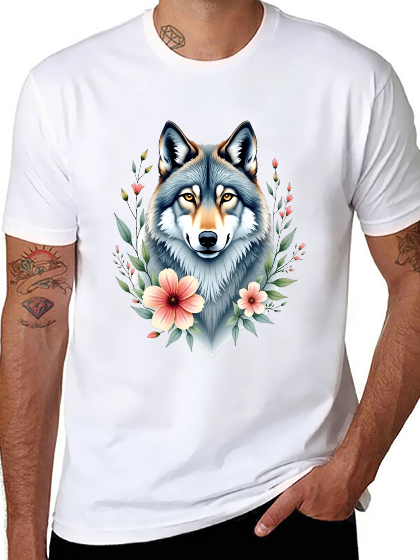 Wolf Floral T-Shirt - Black Graphic Tee