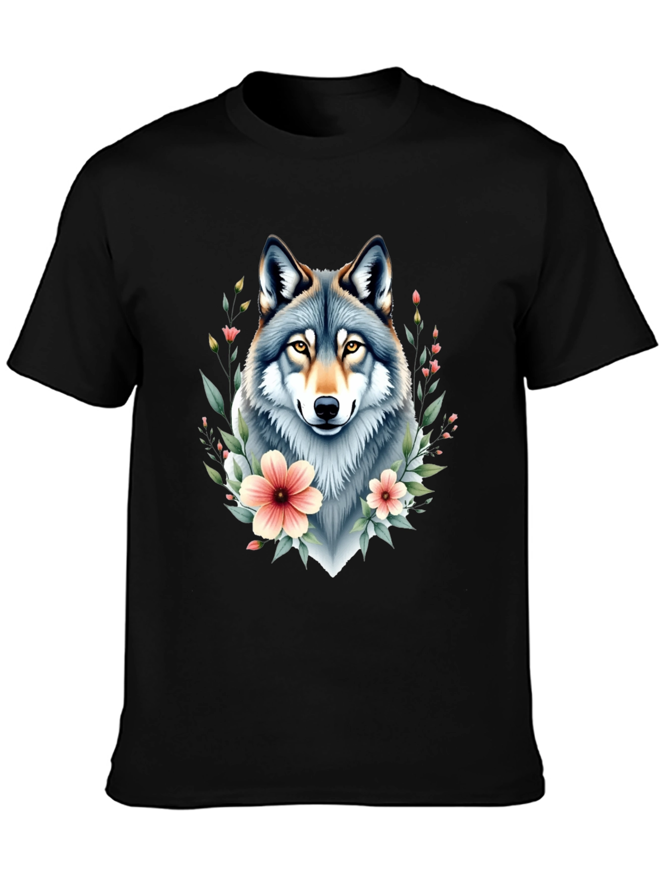 Wolf Floral T-Shirt - Black Graphic Tee
