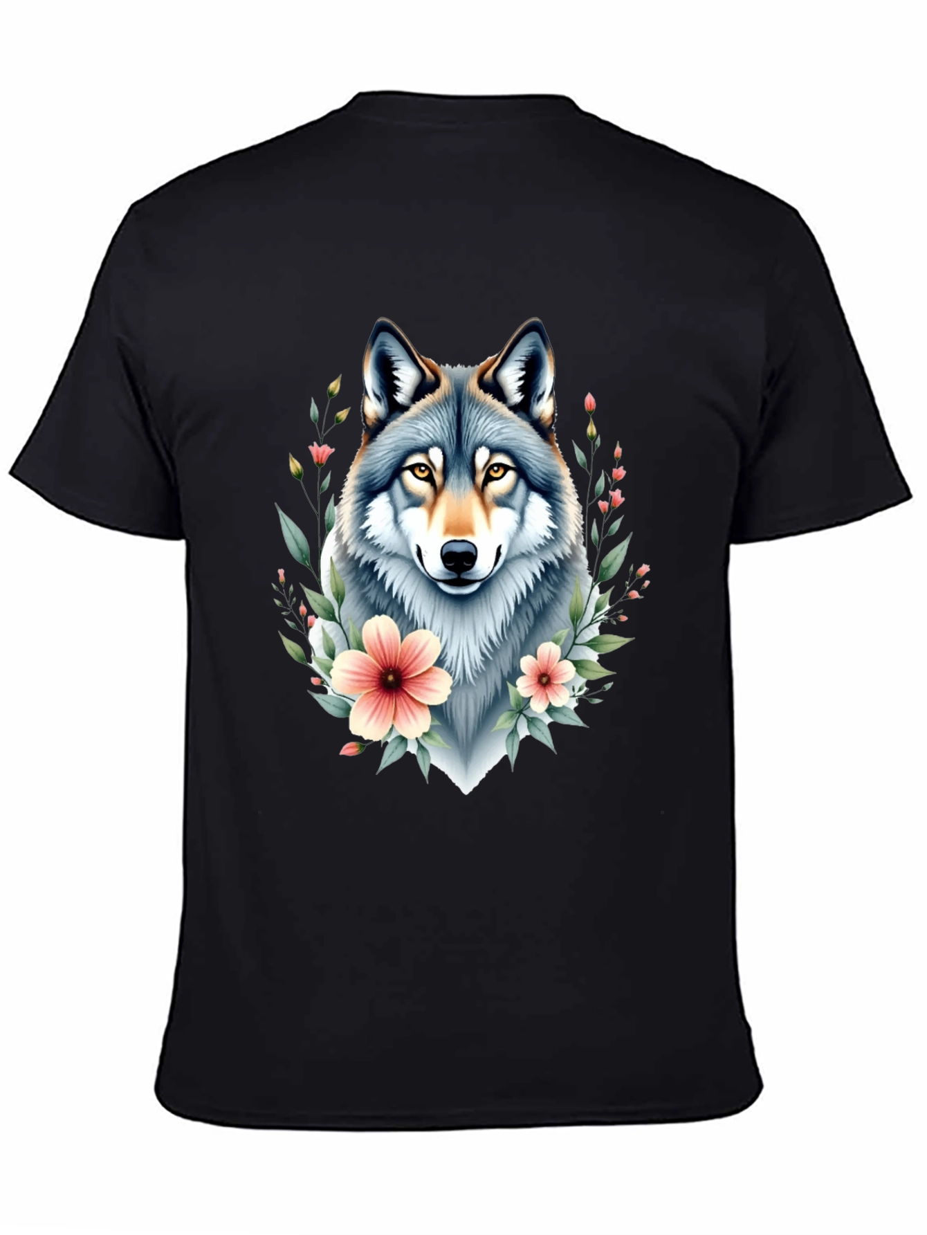 Wolf Floral T-Shirt - Black Graphic Tee
