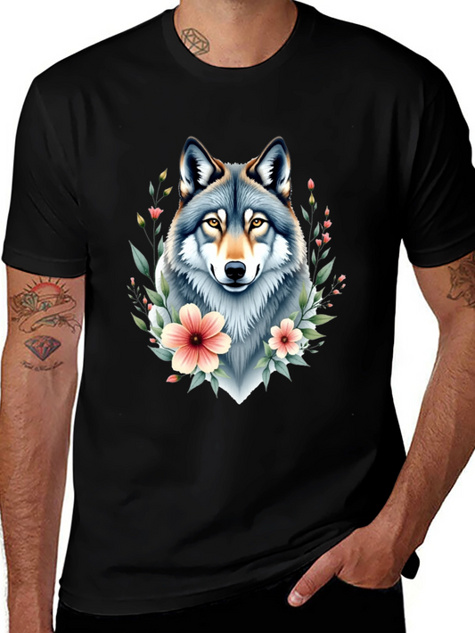 Wolf Floral T-Shirt - Black Graphic Tee