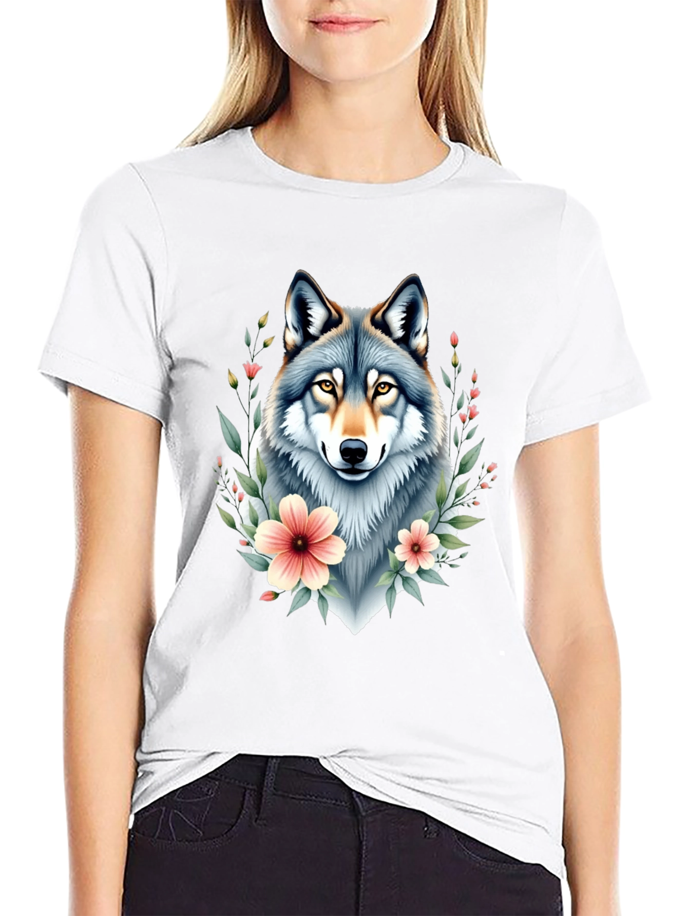 Wolf Floral T-Shirt - Black Graphic Tee