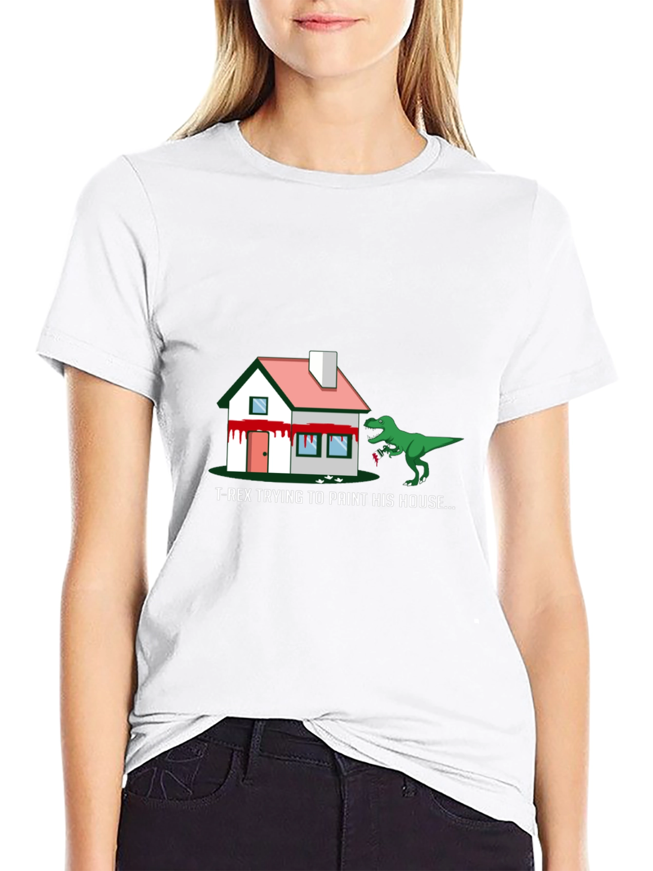 T-Rex Painting House Graphic Tee - Funny Dinosaur Shirt