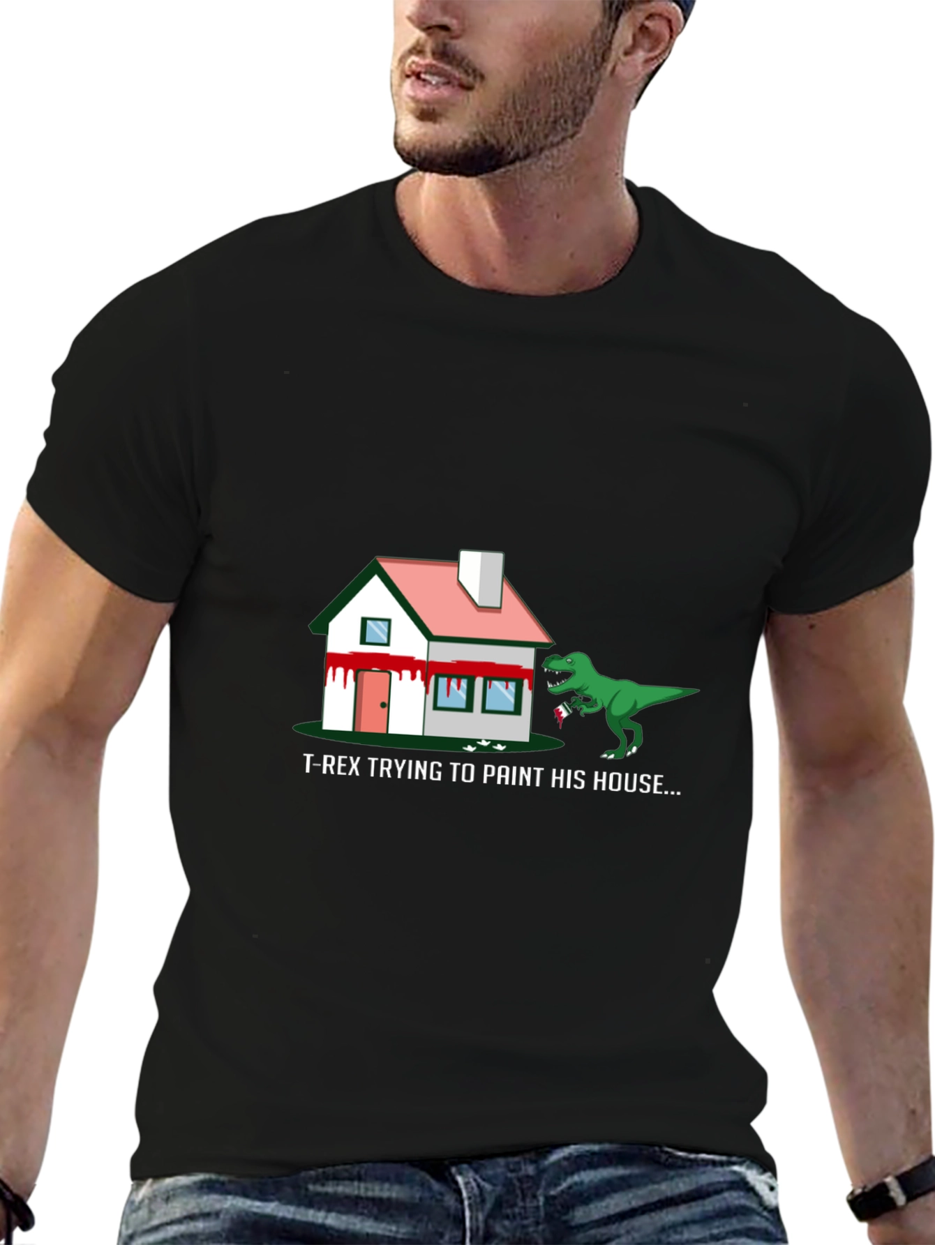 T-Rex Painting House Graphic Tee - Funny Dinosaur Shirt