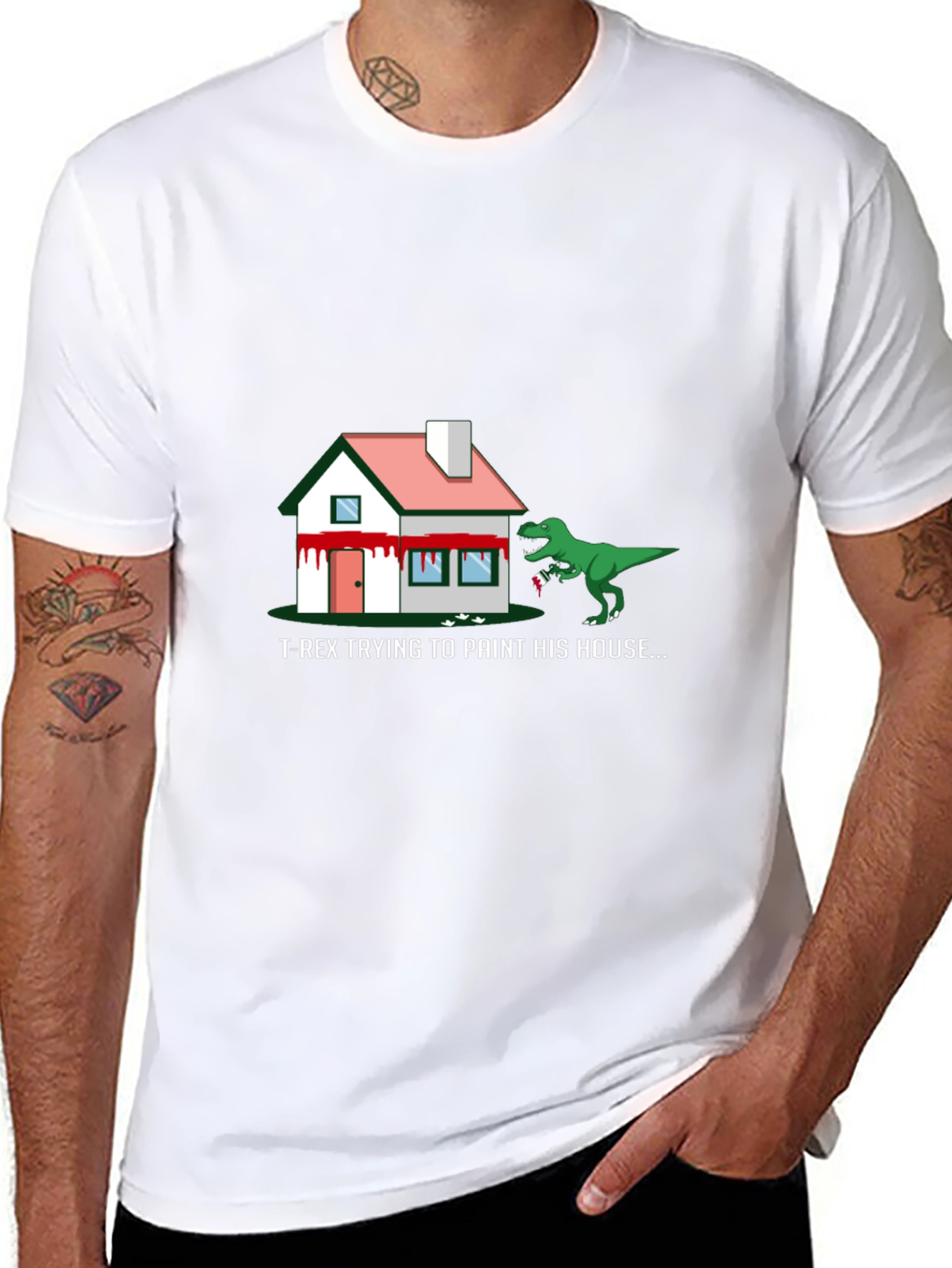 T-Rex Painting House Graphic Tee - Funny Dinosaur Shirt