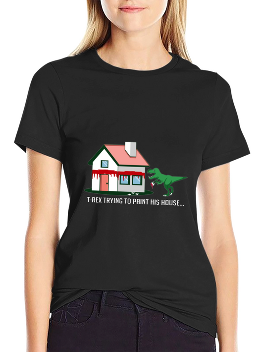 T-Rex Painting House Graphic Tee - Funny Dinosaur Shirt