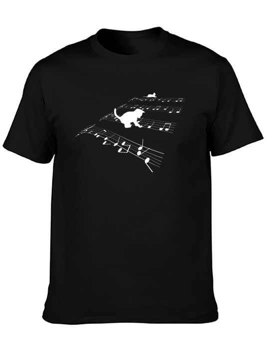 Cat on Sheet Music T-Shirt - Black