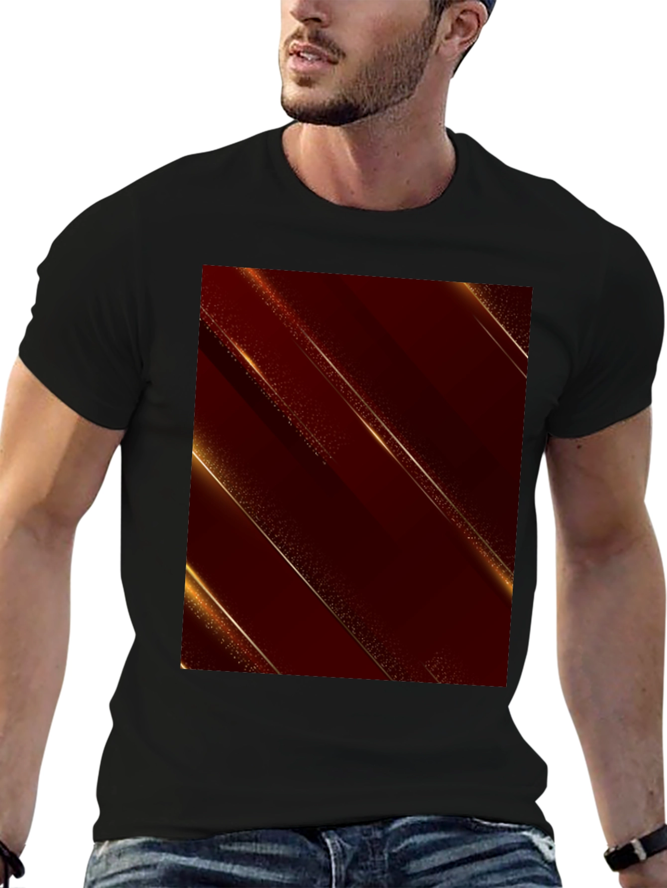 Stylish Black Tee with Abstract Gold Design