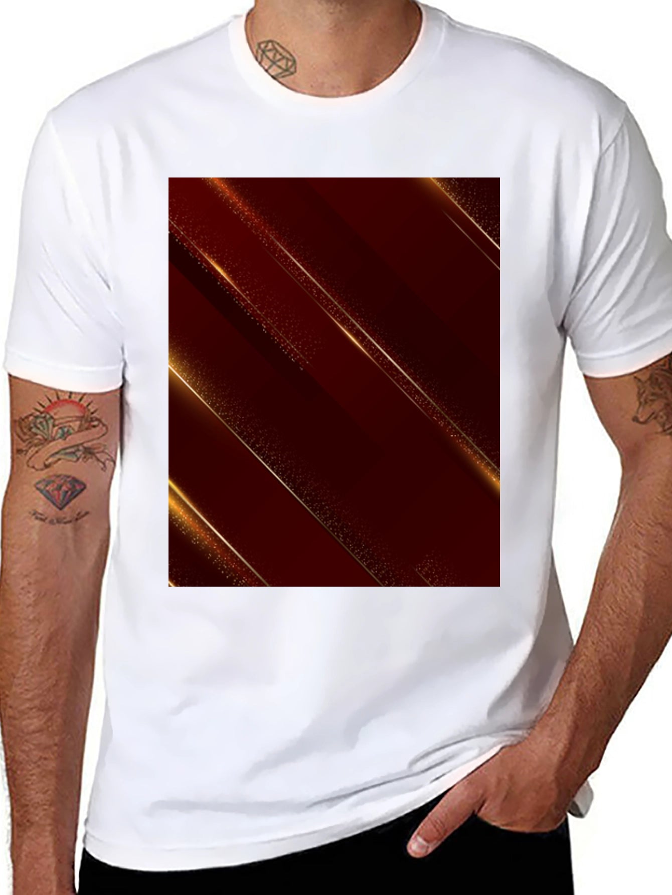 Stylish Black Tee with Abstract Gold Design
