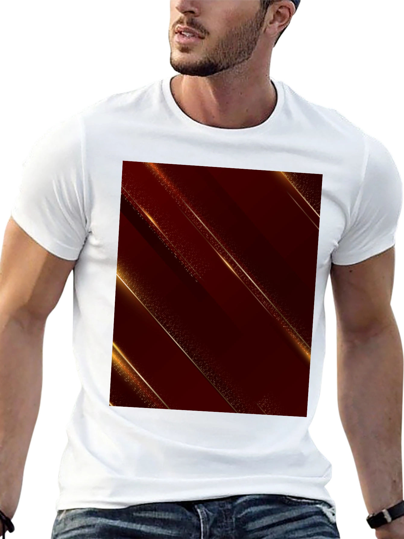 Stylish Black Tee with Abstract Gold Design