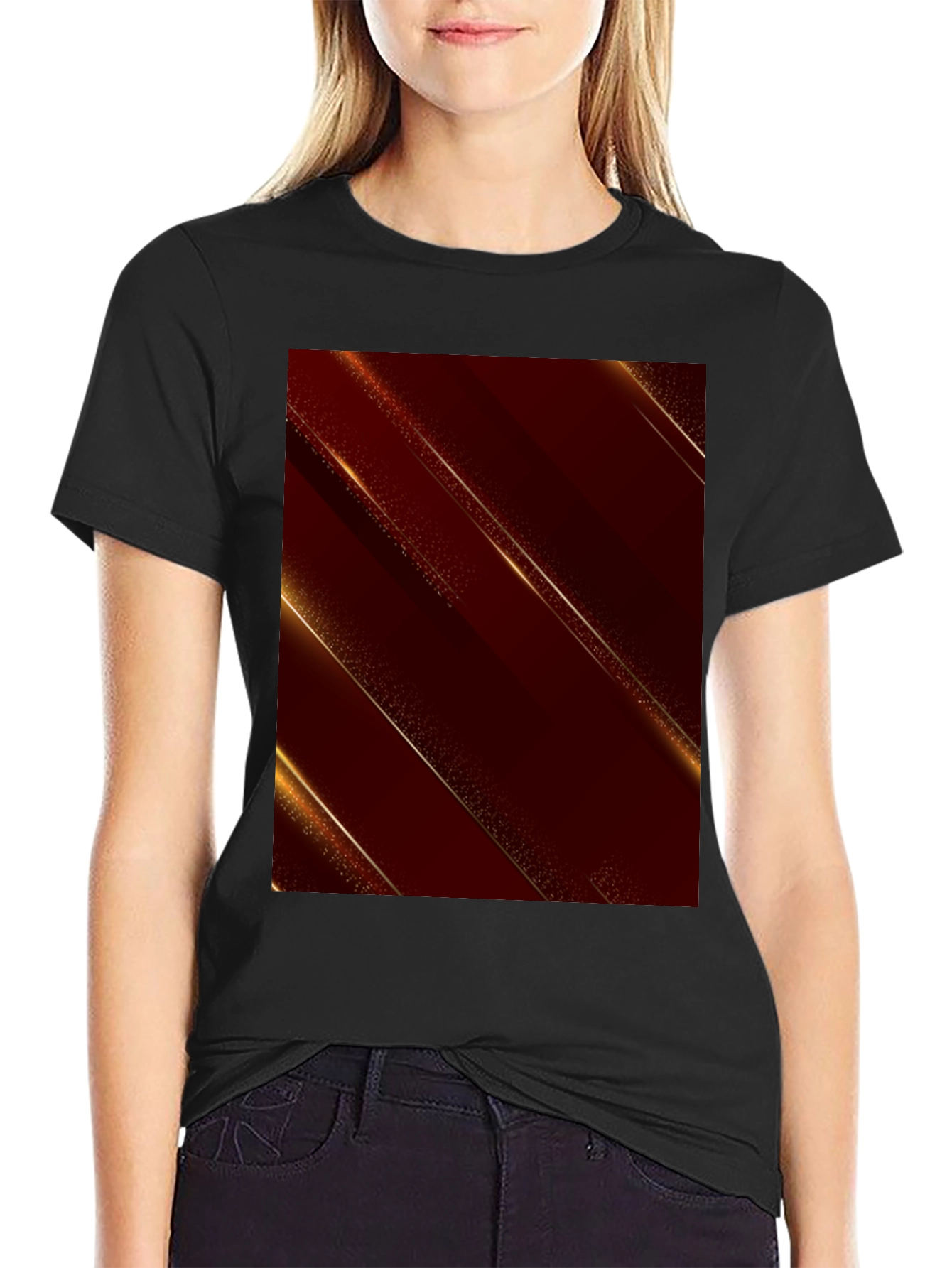 Stylish Black Tee with Abstract Gold Design