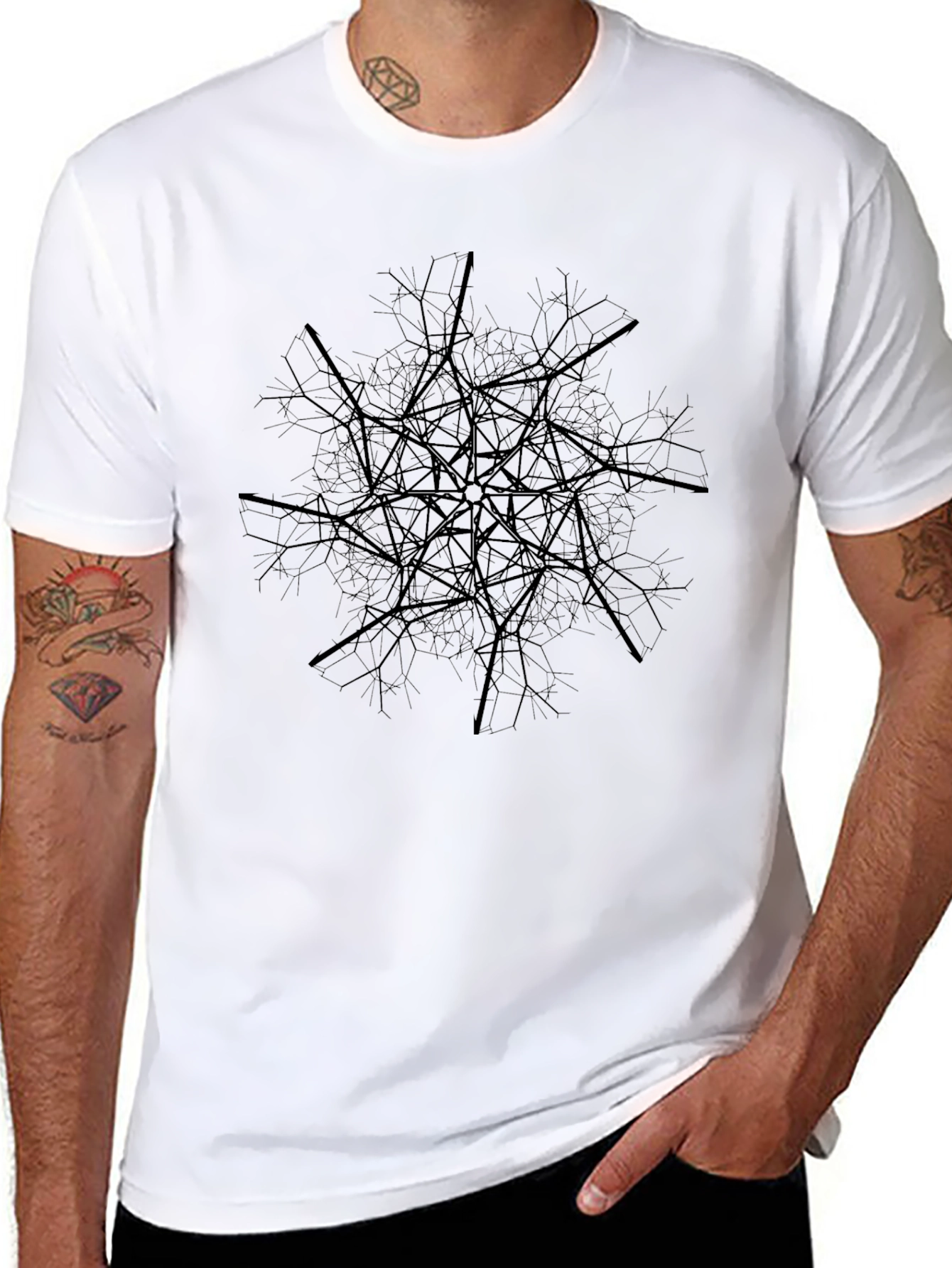 Abstract Geometric Tree Branch Design Tee - Black