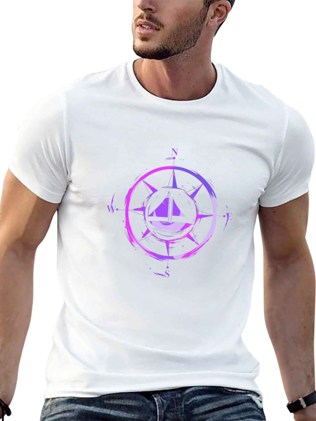 Nautical Compass Graphic Tee - Black Cotton Blend