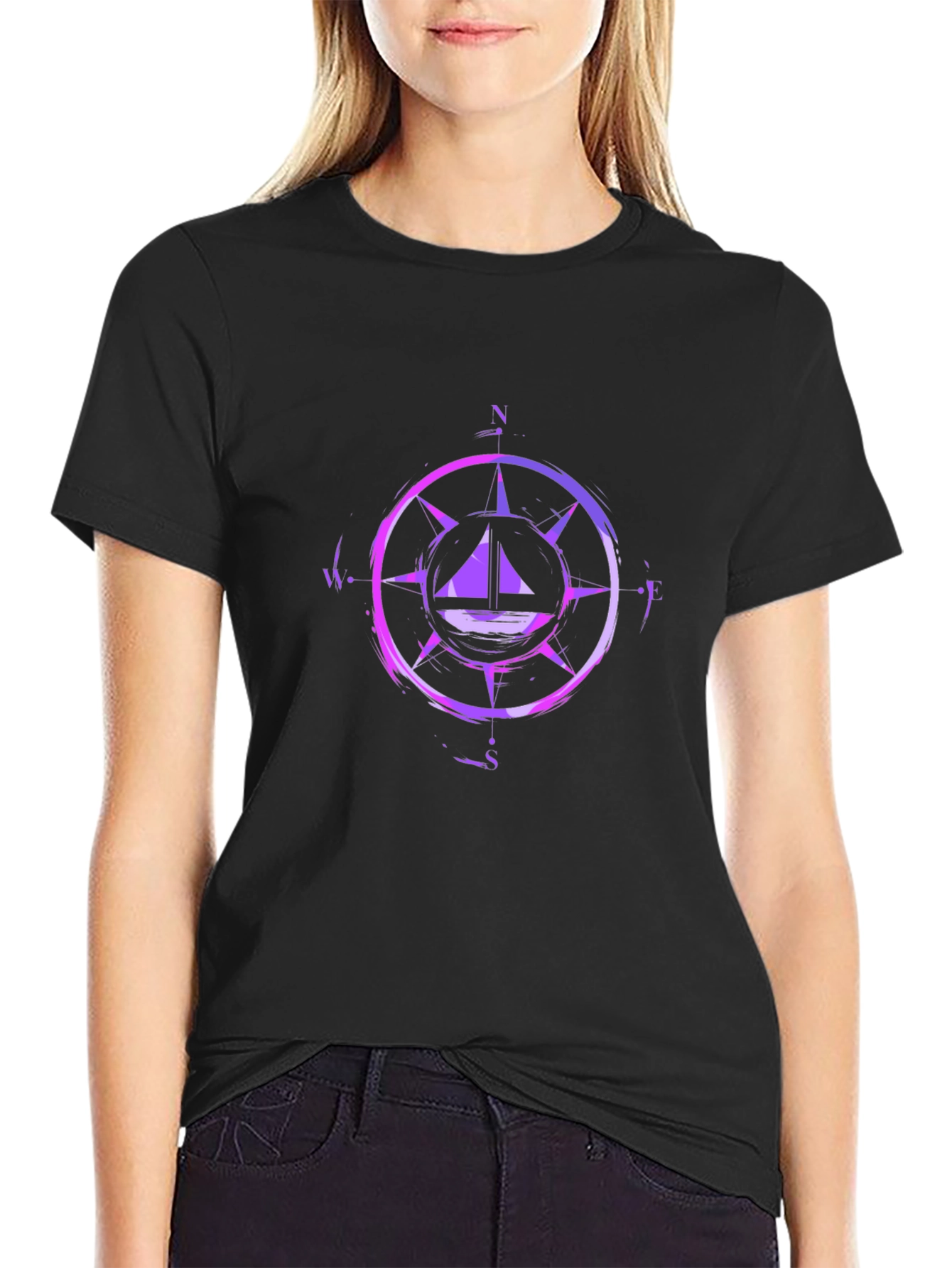 Nautical Compass Graphic Tee - Black Cotton Blend