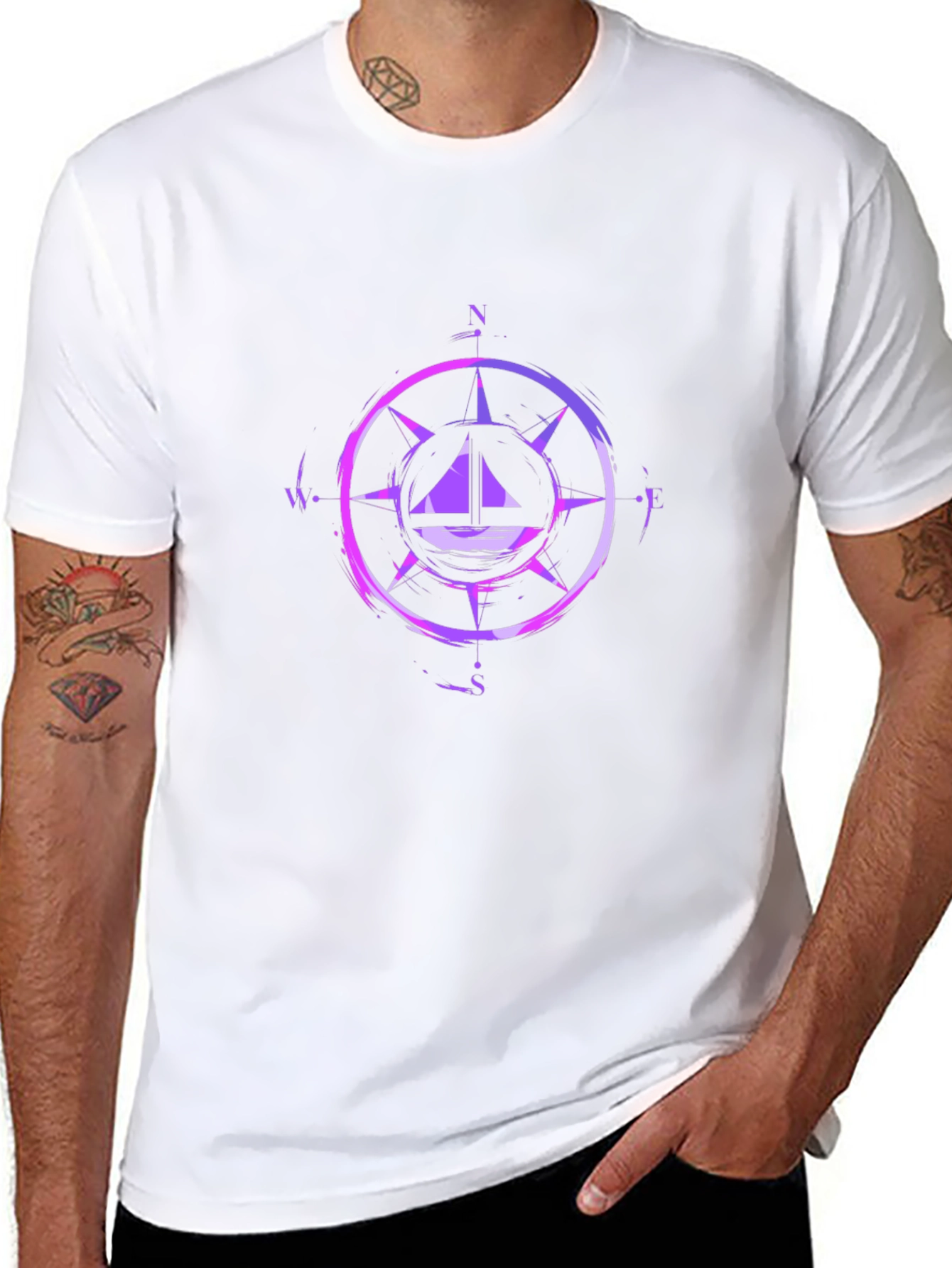 Nautical Compass Graphic Tee - Black Cotton Blend