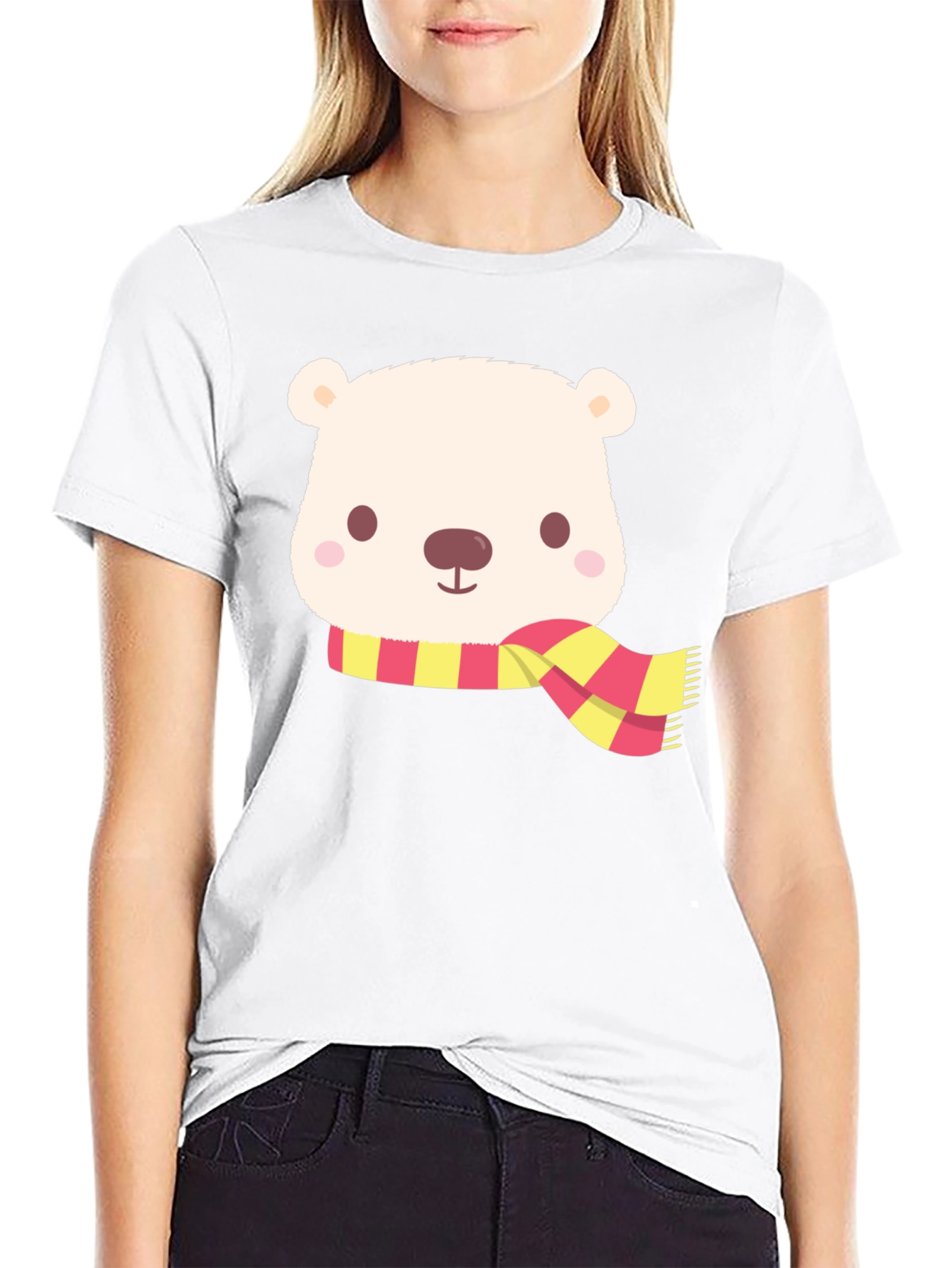 Cute Bear Scarf Black T-Shirt