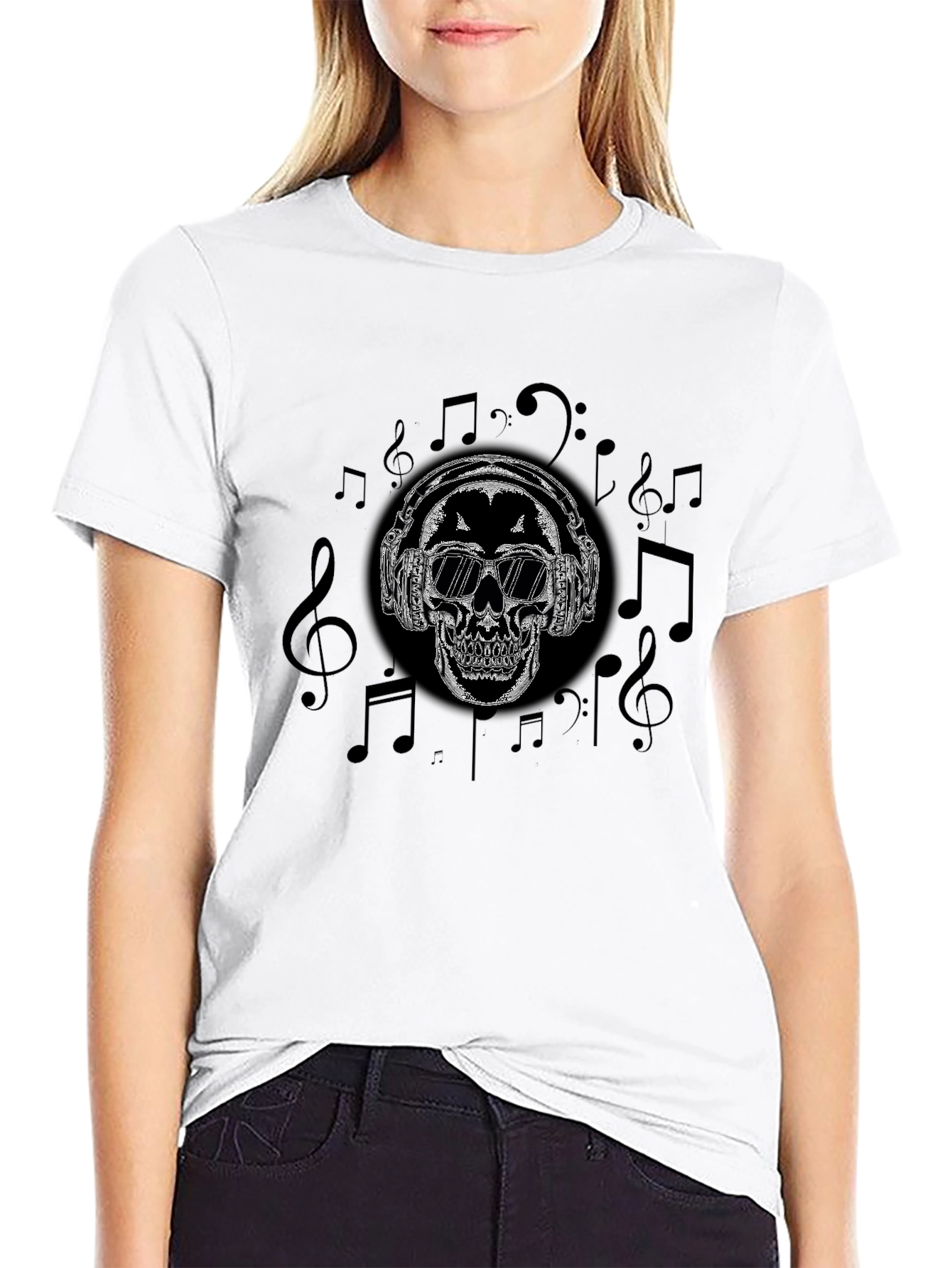 Skull Headphones Graphic T-Shirt - Black