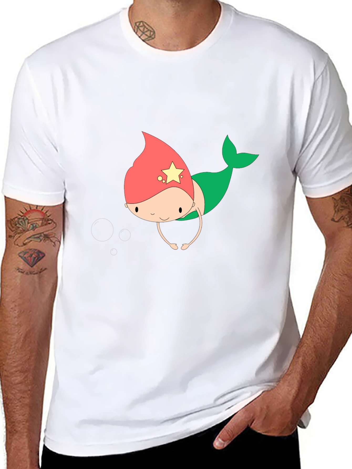 Cute Mermaid Cartoon Black T-Shirt
